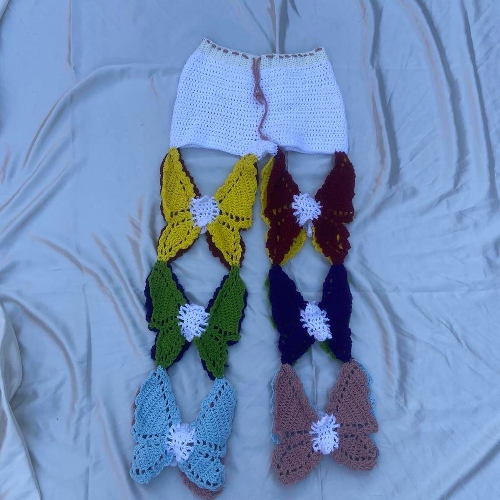 Rainbow Patchwork Colorblock Crochet Butterfly Fl… - image 3